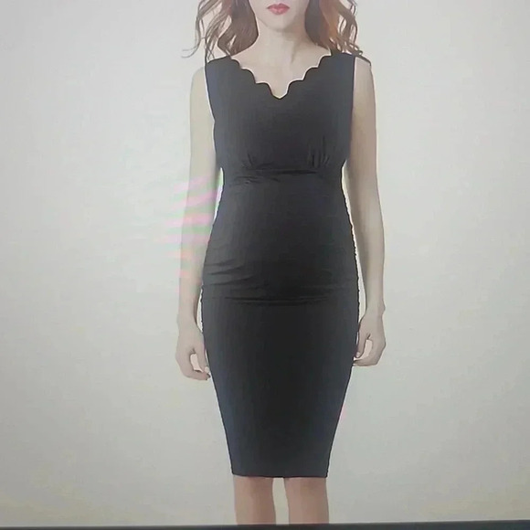 KIMI+KAI MATERNITY SCALLOPED V-NECK MIDI DRESS SIZE S - Picture 1 of 6
